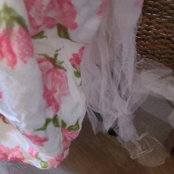 Beautiful Emma Domb VTG 1950s Dress White Pink Floral Sequins Tulle Lace SZ 13 - Picture 11 of 16